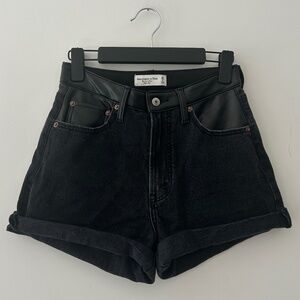 Abercrombie & Fitch Dad Faux Leather High-Rise Denim Shorts
